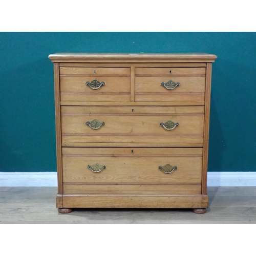 43 - A 19th Century Ash Chest of two short, two long Drawers on bun feet, stamped 