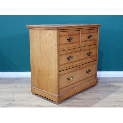 43 - A 19th Century Ash Chest of two short, two long Drawers on bun feet, stamped 