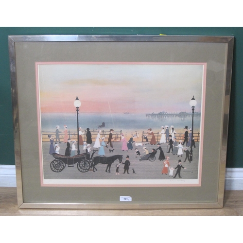 434 - HELEN L. BRADLEY. Figures on a Seaside Promenade, reproduction in colours, pencil signed in lower ma... 