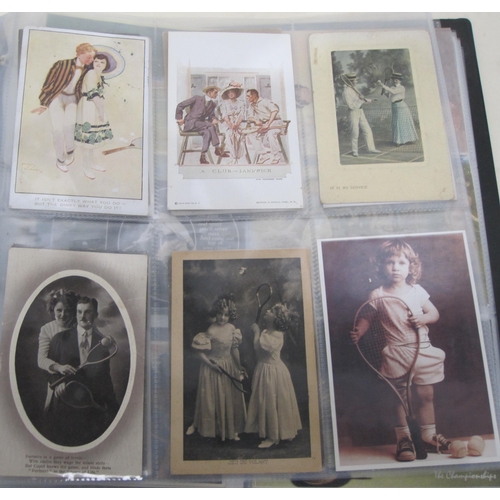 442 - Tennis: An Album of Postcards, from the Edwardian and Inter-war period, and later reprints; includin... 