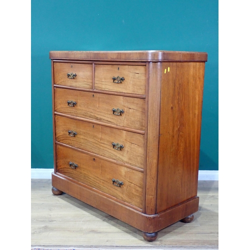 45 - A 19th Century mahogany Chest of two short and three long Drawers on bun feet, 4ft High x 3ft 11