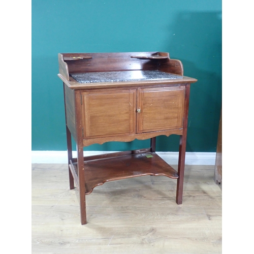 459 - A mahogany two tier Washstand with marble top, above pair of cupboard doors, 2ft 11