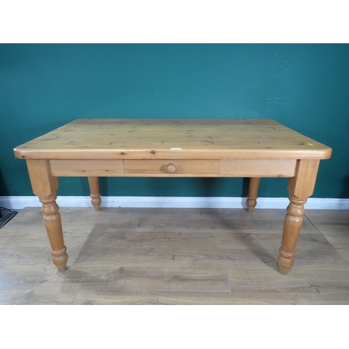 460 - A modern pine Kitchen Table with single fitted drawer on turned supports, 5ft Long x 3ft Wide x 2ft ... 