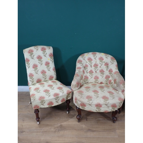 491 - Two 19th Century Chairs with matching upholstery, an Edwardian Elbow Chair with oval seat and Bedroo... 