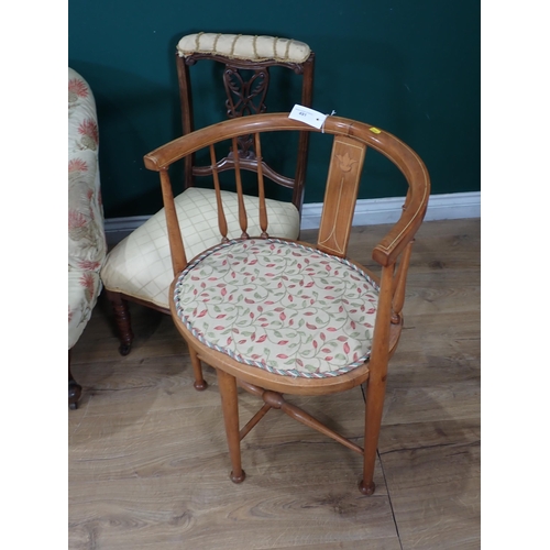 491 - Two 19th Century Chairs with matching upholstery, an Edwardian Elbow Chair with oval seat and Bedroo... 