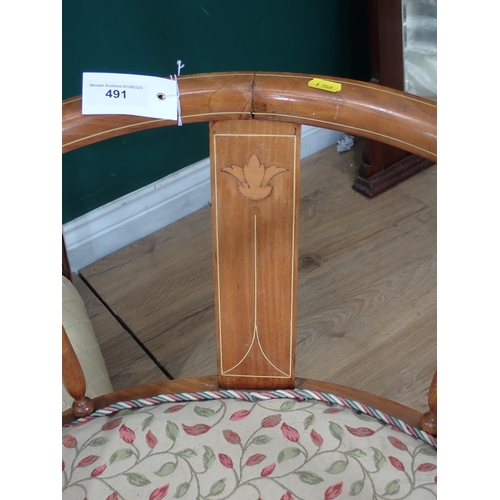 491 - Two 19th Century Chairs with matching upholstery, an Edwardian Elbow Chair with oval seat and Bedroo... 