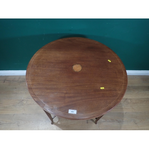 495 - An Edwardian circular occasional Table with central inlay and shaped connecting stretchers, 2ft 6in ... 