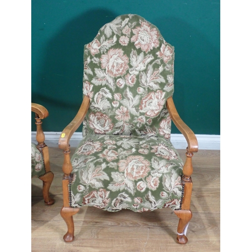 502 - A pair of upholstered Armchairs on cabriole supports