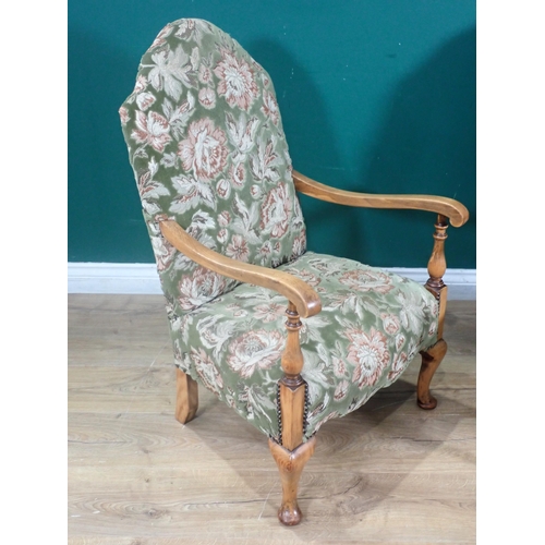 502 - A pair of upholstered Armchairs on cabriole supports