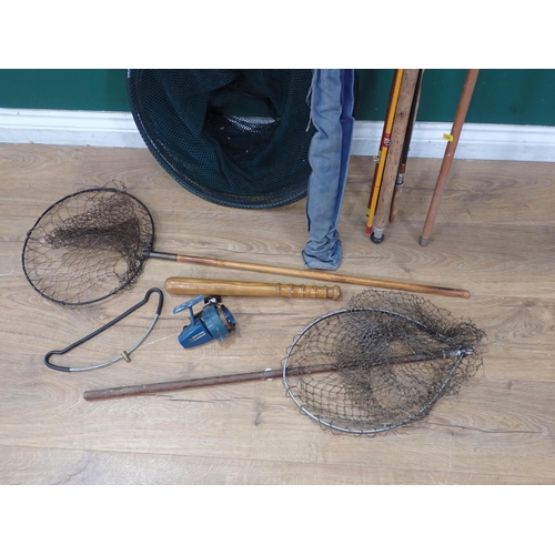 507 - Vintage Fishing items, including three Landing Nets, a Keep Net, assorted Rods and a Policeman's Tru... 