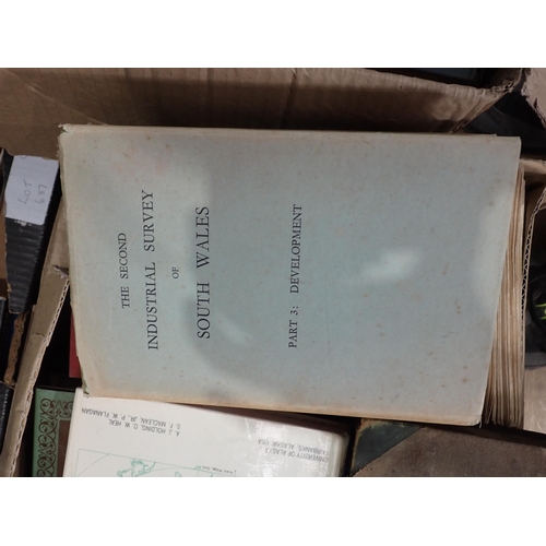 519 - A quantity of boxes of books including, Industrial Surveys of South Wales, Motor Boat Yachting, Brit... 