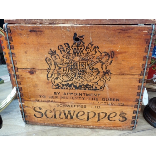 551 - A Schweppes wooden Crate and cover, two Lamps, (1 passed, 1 failed), three gilt Mirrors, a Telephone... 