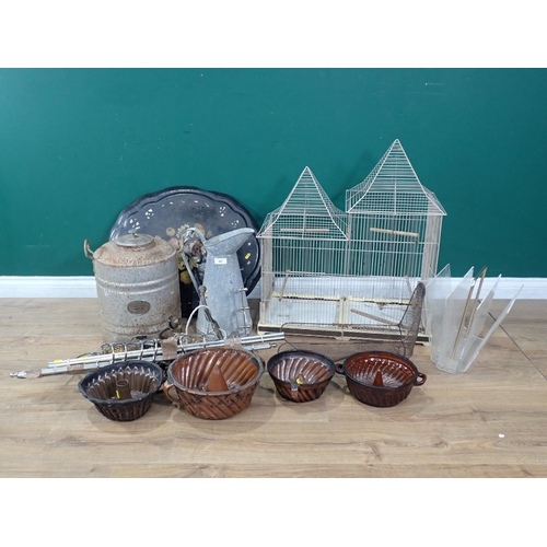 561 - A galvanised Jug, a Richard Ince Tea Urn, a wirework Bird Cage, a papier mache Table Top, a plated R... 