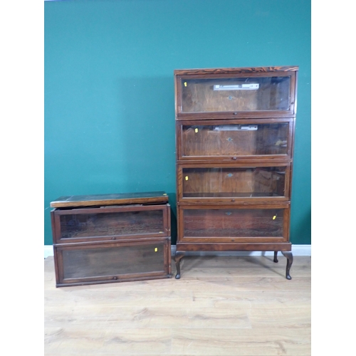 563 - Four section oak Globe Wernicke Bookcase on cabriole supports, 5ft 2in H and two additional sections... 