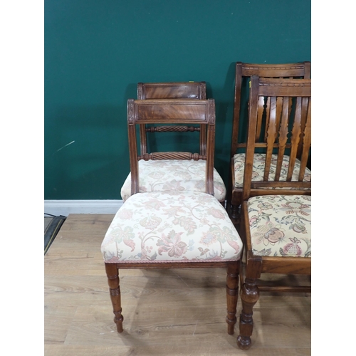 588 - A set of six oak Dining Chairs with floral drop-in seats and a pair of Dining Chairs with rope twist... 