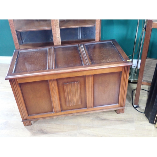 590 - A carved and glazed Display Cabinet, 3ft 2in H x 3ft W, an oak Blanket Box, a nest of three Tables, ... 