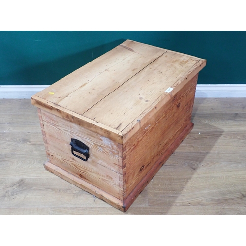 612 - A pine Blanket box with metal carry handles, 2ft 8