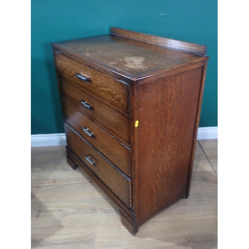 614 - A mahogany Chest of three drawers and cabriole supports, 2ft 10in W, an oak Chest of four drawers, 2... 