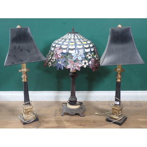 657 - A pair of brass and marble effect Table Lamps with square tapering shades, 2ft 4in H and another Tab... 