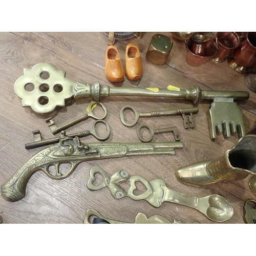 687 - A box of assorted Metalware including, Candlesticks, Kettles, two oak Biscuit Barrels, Vases, Irons,... 