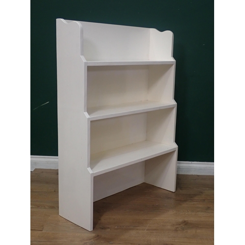 7 - A white painted waterfall Bookcase, a smaller oak Bookcase and a wicker Laundry Basket