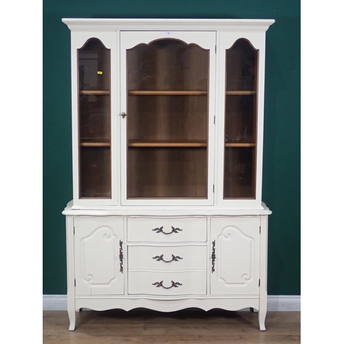 72 - A modern white painted glazed top Sideboard, the base fitted two drawers flanked by paid of cupboard... 