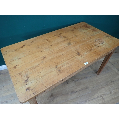 88 - A pine Kitchen Table, with single fitted drawer on square supports, 4ft 7