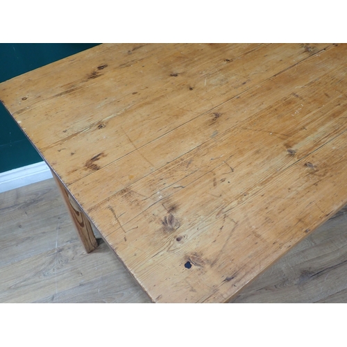 88 - A pine Kitchen Table, with single fitted drawer on square supports, 4ft 7