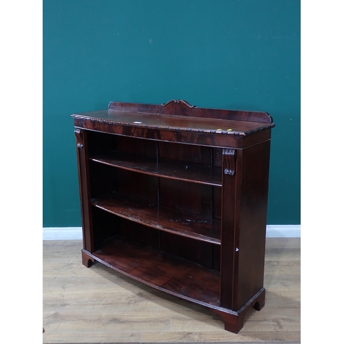 92 - A mahogany Bowfront Bookcase, two adjustable shelves on bracket feet, 4ft L 3ft 9