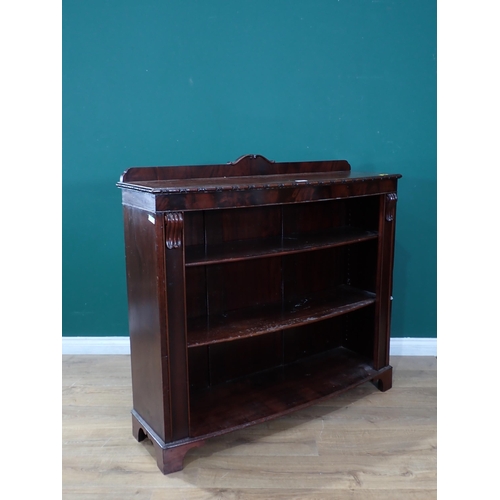 92 - A mahogany Bowfront Bookcase, two adjustable shelves on bracket feet, 4ft L 3ft 9