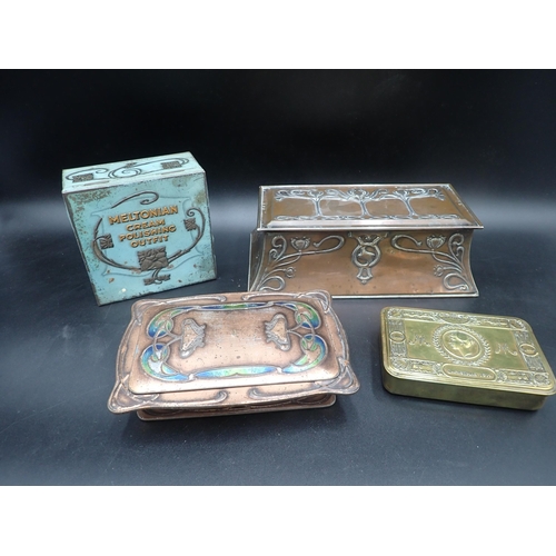 97 - A Christmas 1914 bran Tin, a Rowntree Art Nouveau Chocolate Tin, an Art Nouveau Biscuit Box and a Me... 