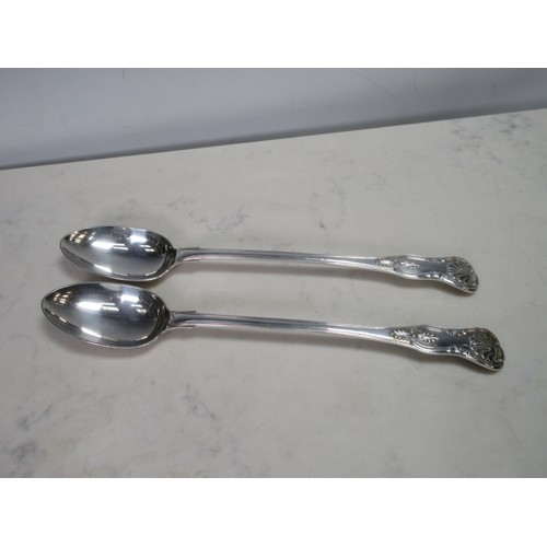 148 - A pair of silver plated Basting Spoons by Elkington & Co. the handles with Kings pattern to both sid... 