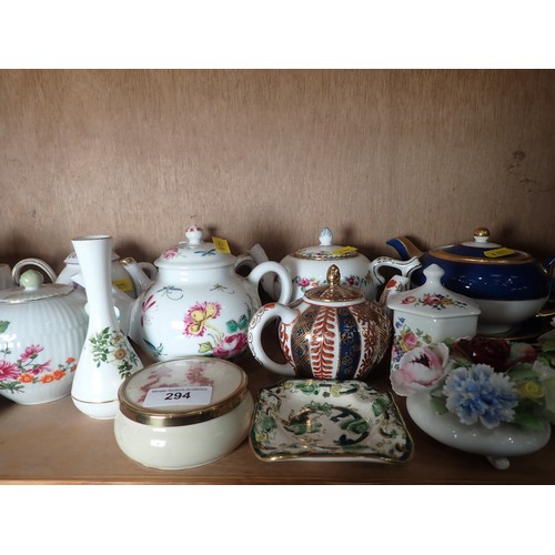 294 - A Coalport Bowl of Flowers, a Royal Doulton Bowl of Flowers A/F, a collection of small ceramic Teapo... 