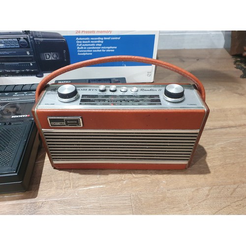 193 - Six Radios including a boxed Philips dual deck Stereo radio cassetter recorder and a Roberts Rambler... 