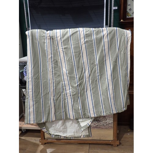 720 - A Pair of large blue, white and green striped curtains 6ft L 6 FT 6