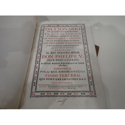 1063 - Diccionario de la lengua castellana, en que se explica, Dedicado Don Phelipe V, pub Madrid, 1729, Vo... 