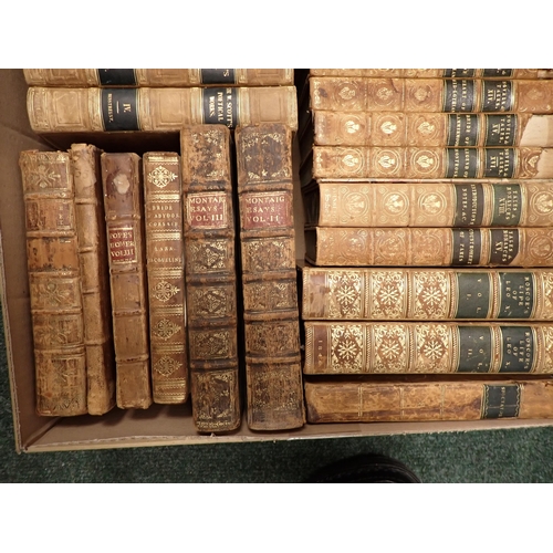 1075 - Box of leather bound volumes including SCOTT, various, TENNYSON, POPES Horner, etc; (box)