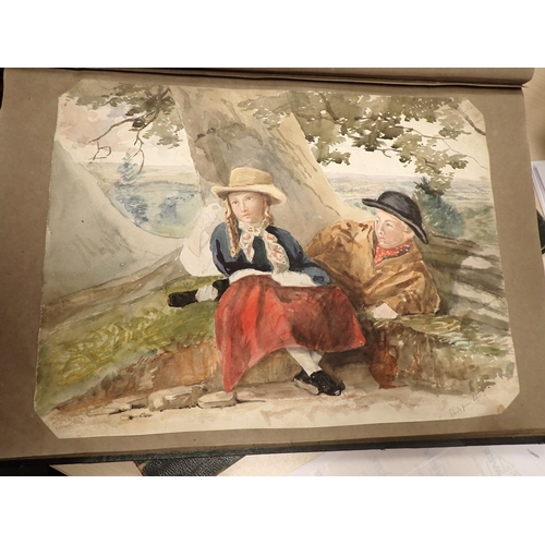 1087 - A folio Album of watercolours, landscapes, buildings, people, some pencil drawings, etc; (1)