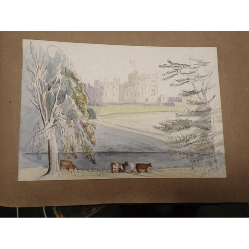 1087 - A folio Album of watercolours, landscapes, buildings, people, some pencil drawings, etc; (1)