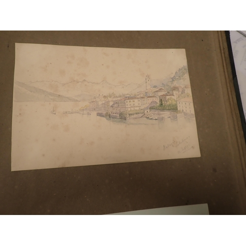 1087 - A folio Album of watercolours, landscapes, buildings, people, some pencil drawings, etc; (1)