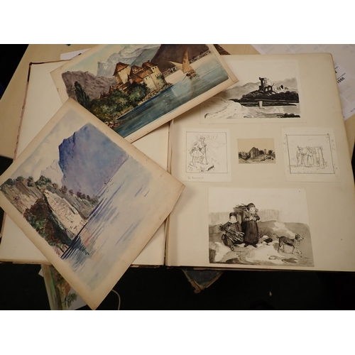 1088 - An Album with watercolour drawings, pencil and ink sketches, figures, etc; (1)