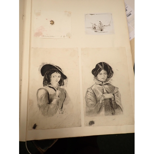 1088 - An Album with watercolour drawings, pencil and ink sketches, figures, etc; (1)