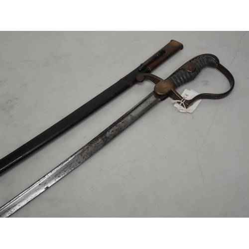 1159 - A Prussian Wilhelm I Cavalry Sabre with brass stirrup hilt, sharkskin grips and 84 e.m. pipe back bl... 