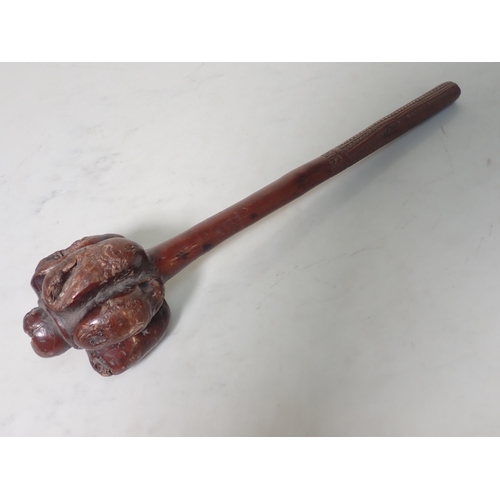 1161 - An antique Fijian Throwing Club with zigzag incised handle 16in L