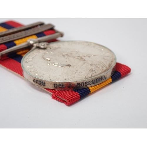 1169 - Queen's South Africa Medal: 4828 Corporal J. Rosemond, Argyll and Sutherland Highlanders, with Bars ... 