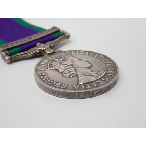 1203 - Campaign Service Medal with South Arabia Bar to 24065867 Private J. Goodman, Loyals, 'B' Company