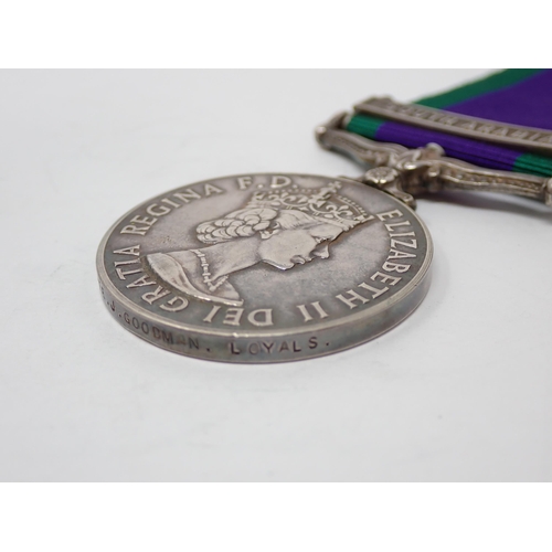 1203 - Campaign Service Medal with South Arabia Bar to 24065867 Private J. Goodman, Loyals, 'B' Company