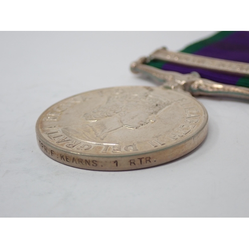 1213 - Campaign Service Medal with South Arabia Bar to 23833707 Trooper F. Kearns, 1st Royal Tank Regiment