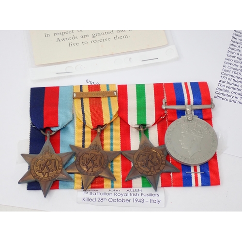 1228 - Four: 1939-45 Star; Africa Star; Italy Star and War Medal to 6984785 Fusilier John Beeston S. Allen,... 