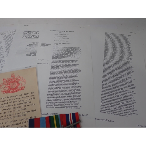 1231 - Three: 1939-45 Star; Pacific Star and War Medal to 85126 Lieutenant Colonel Harry Fieldhouse OBE, Ro... 